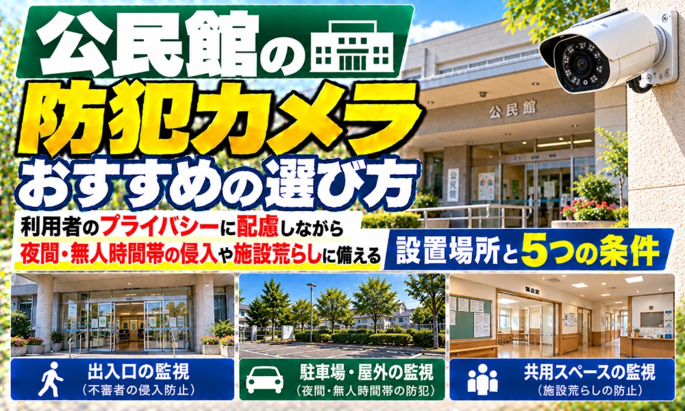 公民館の防犯カメラおすすめの選び方：利用者のプライバシーに配慮しながら夜間・無人時間帯の侵入や施設荒らしに備える設置場所と5つの条件